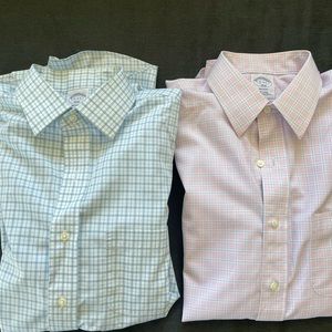 Two Brooks Brothers long sleeve dress shirts. Blue/white, pink/white